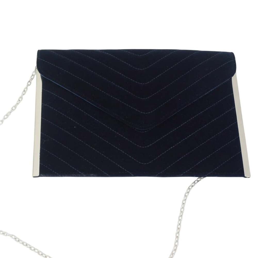 Lenore by La Regale Navy Blue Velvet Quilted Envelope Clutch Shoulder Bag
